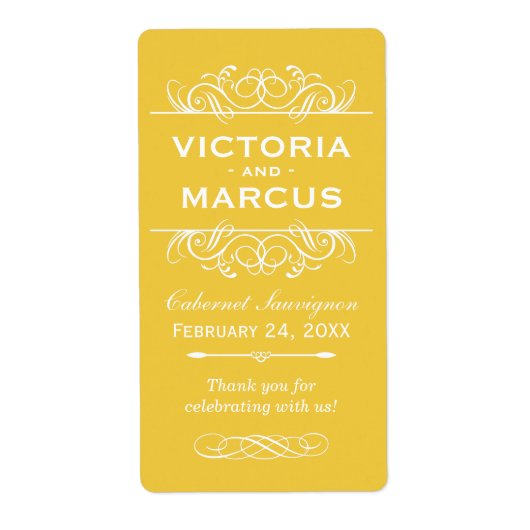Gele Bruiloft Wijnfles Monogram Favoriet Labels (Voorkant)