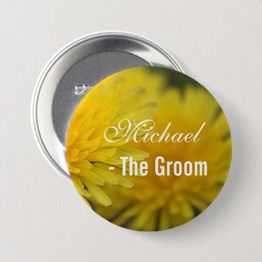  gele bruinbloem-andelion bruiloft ronde button 7,6 cm (Voorkant /achterkant)