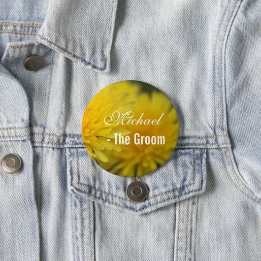  gele bruinbloem-andelion bruiloft ronde button 7,6 cm (In situ)