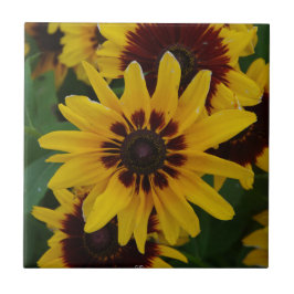 Gele bruine bloemen tegel tegeltje