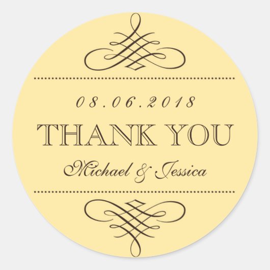 Gele bruine Ornament-zwemmers Ronde Sticker (Voorkant)