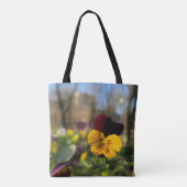 Gele bruine paniek tote bag (Achterkant)