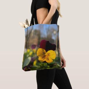 Gele bruine paniek tote bag