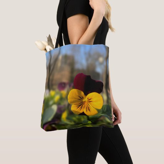 Gele bruine paniek tote bag (Dichtbij)