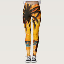 Gele Bruine Tropische Paradijs Leggings Actieve Kl