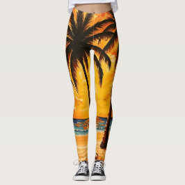 Gele Bruine Tropische Paradijs Leggings Actieve Kl