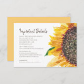 Gele bruine zonnebloem Boho Wedding Details Informatiekaartje (Voorkant / Achterkant)