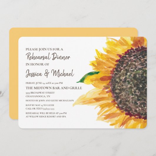 Gele bruine zonnebloem Boho White Rehearsal Kaart (Voorkant / Achterkant)