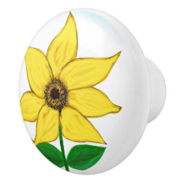 Gele Bruine Zonnebloem Keramische Knop