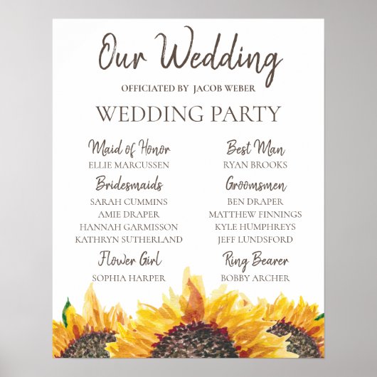 Gele bruine zonnebloem White Boho Wedding Party Poster (Voorkant)