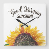 Gele bruine zonnebloem White Good Morning Sunshine Vierkante Klok (Voorkant)