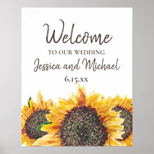 Gele Bruine Zonnebloem Witte Boho Trouw Welkom Poster (Voorkant)