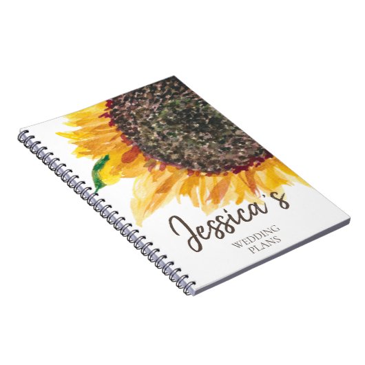 Gele bruine zonnebloem Witte bruiloft Notitieboek (Rechterzijde)