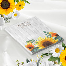 Gele bruine zonnebloem witte rustieke houten naam