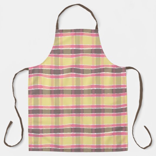 Gele Bubblegum Roze Coffee Bruin Geruit Schort (Voorkant)