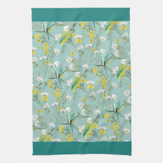 Gele Budgerigar keukenhanddoek (Verticaal)