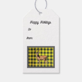 Gele Buffalo Plaid Wilde Hert Cadeautags Cadeaulabel