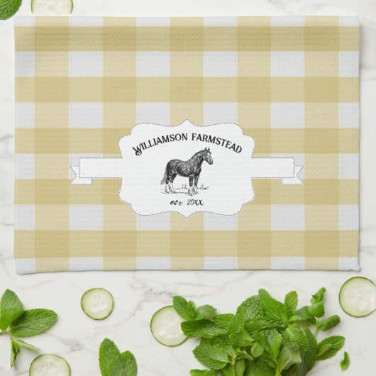 Gele Buffel Plaid Boerderij Paard Keukenhanddoek (Gevouwen)