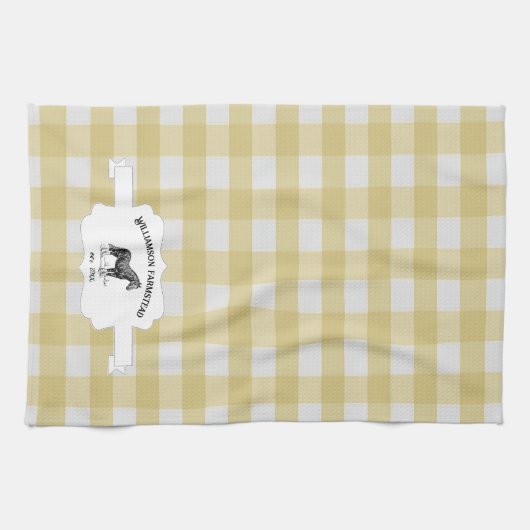 Gele Buffel Plaid Boerderij Paard Keukenhanddoek (Horizontaal)