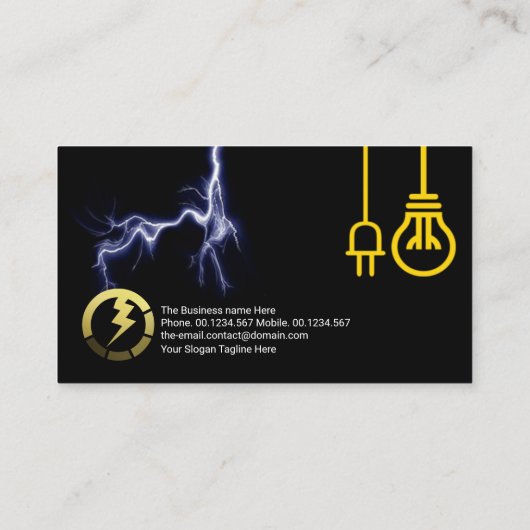 Gele Bulb Power Plug Blue Lightning Electricia Visitekaartje (Achterkant)