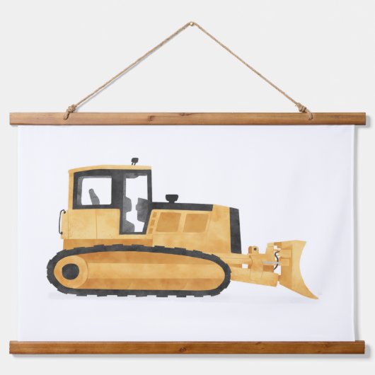 Gele Bulldozer Constructie Kinder Room Decor Hangend Wandkleed (Voorkant)