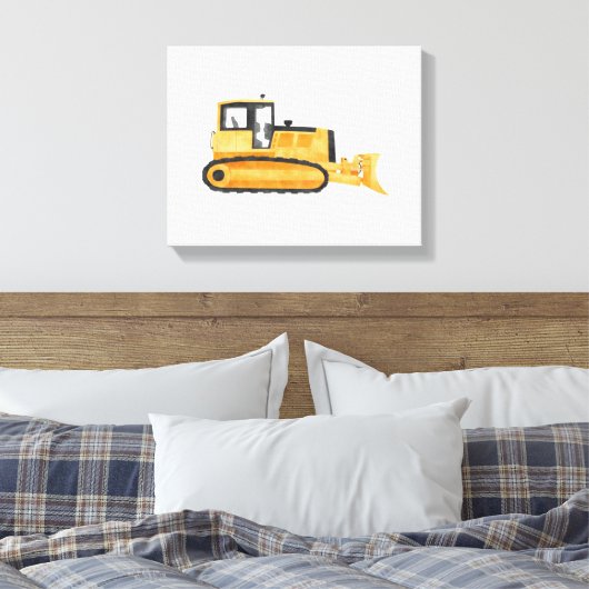 Gele Bulldozer Construction Vehicle Canvas Print (Insitu (Slaapkamer))