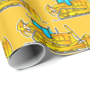 Gele Bulldozer Inpakpapier, Bouwcadeau Cadeaupapier