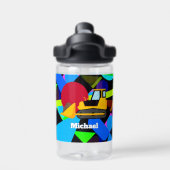 Gele Bulldozer, kleurrijke geometrische vormen, na Waterfles (Achterkant)