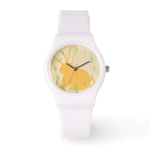 Gele Bunny en groene gras door Chariklia Zarris Horloge