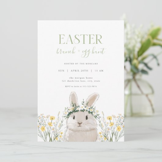 Gele Bunny Paasbrunch & Egg Hunt Uitnodiging (Staand voorkant)