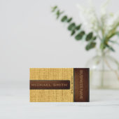 Gele Burlap Linen Rustic Jute Kijk Leder Visitekaartje (Staand voorkant)