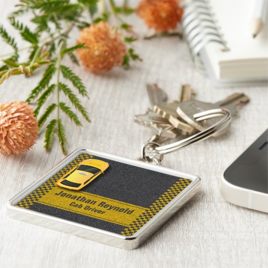 Gele Business Cab Driver Taxi Service Sleutelhanger (Zijkant)