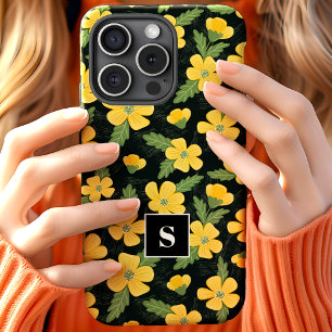 Gele Buttercups Bloembloem monogram iPhone 15 Case