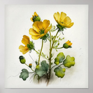 Gele Buttercups Bloemenkunst Print Poster