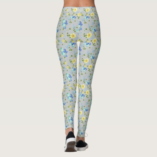 Gele Buttercups en Blue Iris Leggings (Achterkant)