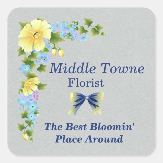 Gele Buttercups en Blue Iris Square Stickers (Voorkant)