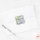 Gele Buttercups en Blue Iris Square Stickers (Envelop)