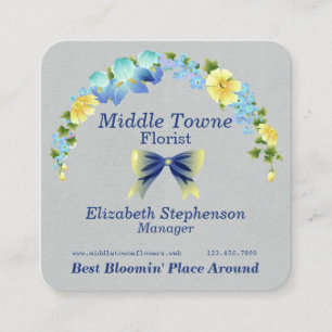 Gele Buttercups en Blue Iris Vierkante Visitekaartje