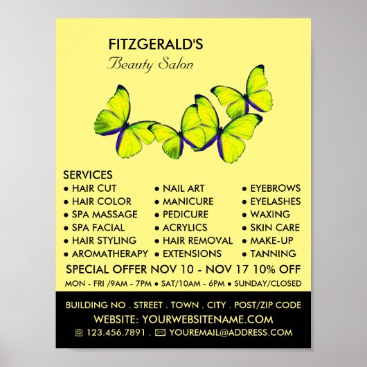 Gele Butterflies, schoonheidsspecialist, Beauty Sa Poster (Voorkant)
