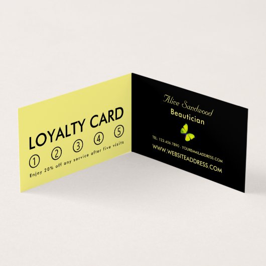 Gele Butterflies, schoonheidsspecialist, Loyalty C Visitekaartje (Binnen)