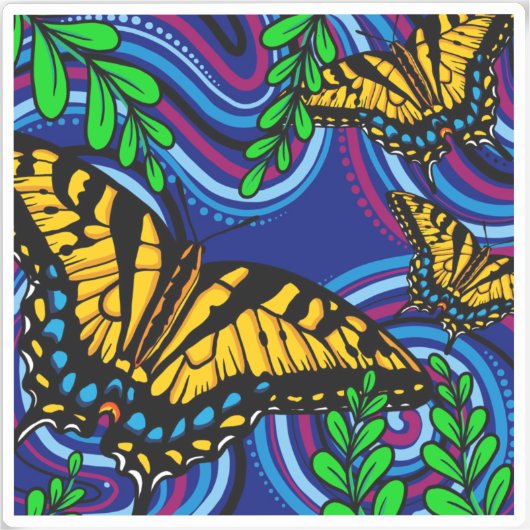 Gele Butterfly Vinyl Sticker (Voorkant)