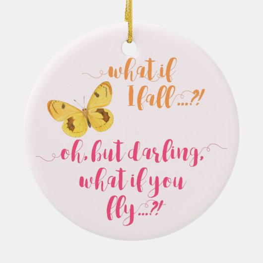 Gele Butterfly - Wat als ik herfst? Inspirerend Keramisch Ornament (Achterkant)