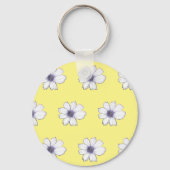 Gele Button met bloempatroon Sleutelhanger (Voorkant)