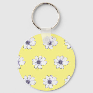 Gele Button met bloempatroon Sleutelhanger