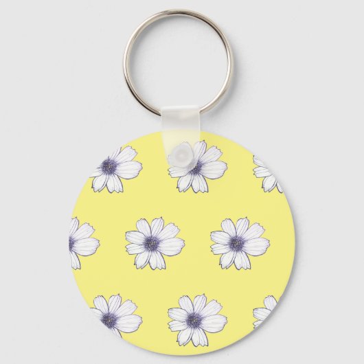 Gele Button met bloempatroon Sleutelhanger (Voorkant)