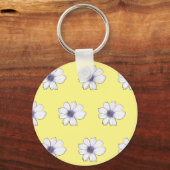 Gele Button met bloempatroon Sleutelhanger (Voorkant)
