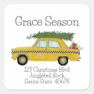 Gele Cab Taxi kerstcadeaus Holiday Mail Vierkante Sticker