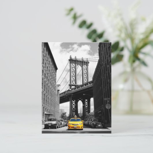 Gele cabine nabij Manhattan Bridge, New York City Briefkaart (Staand voorkant)