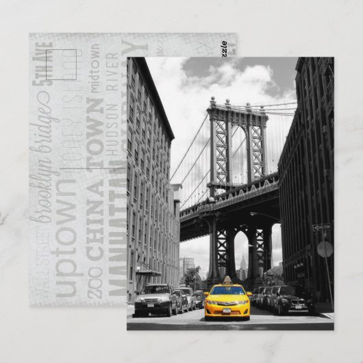 Gele cabine nabij Manhattan Bridge, New York City Briefkaart (Voorkant / Achterkant)