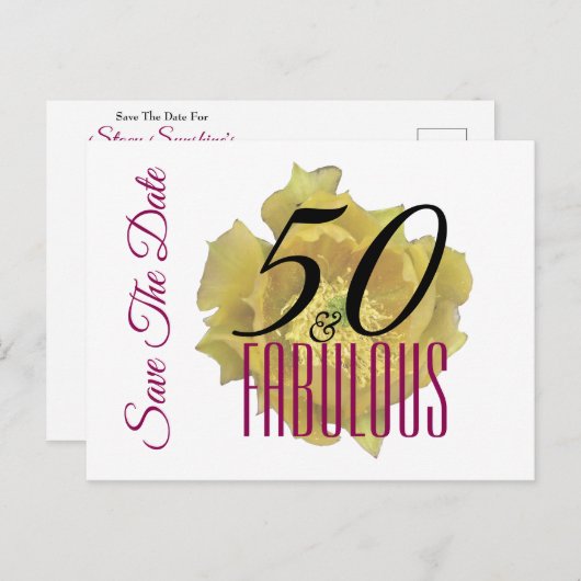 Gele Cactus Bloem 50 en Fabulous Save The Date Aankondigingskaart (Voorkant / Achterkant)